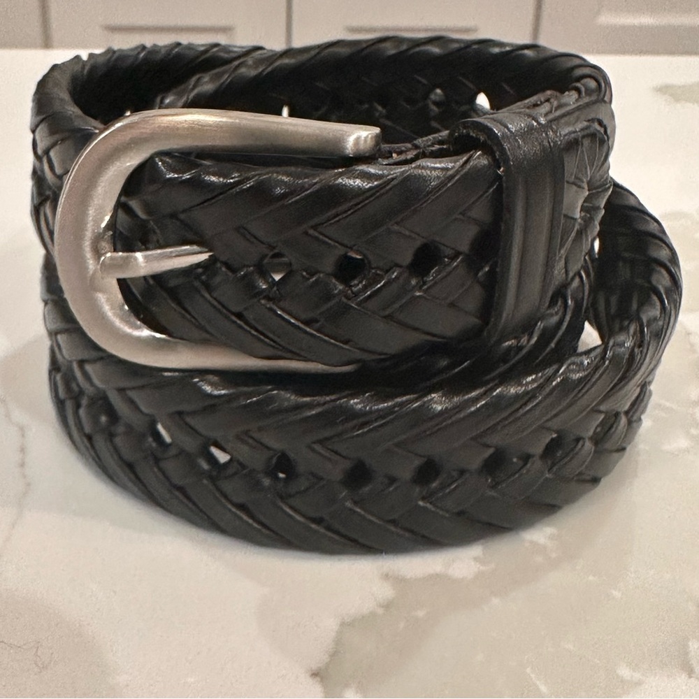 Unbranded Black Silver Leather Braided Belt Men 34 Woven Classic Workwear Casual